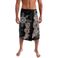 Hawaii and Philippines Together Lavalava Hibiscus Flower and Sun Badge Polynesian Pattern Grayscale LT03 Black - Polynesian Pride