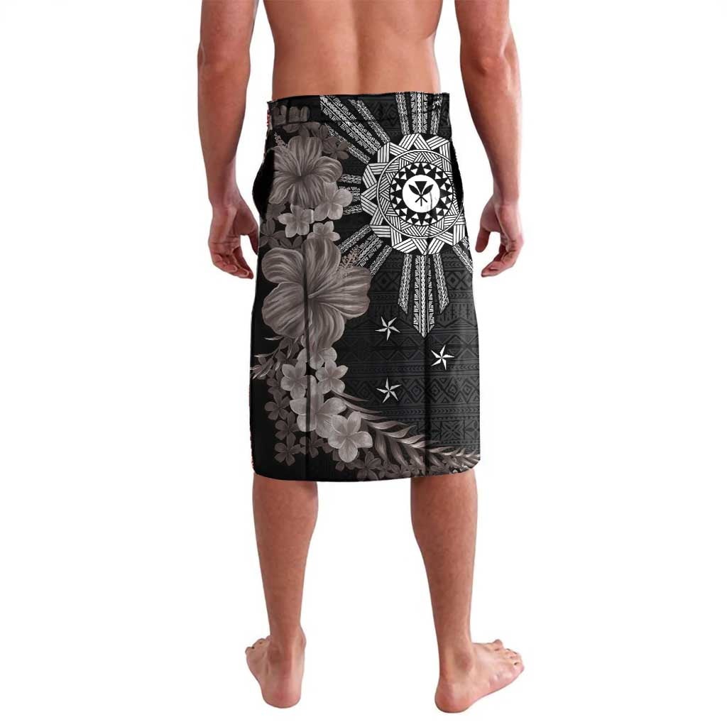 Hawaii and Philippines Together Lavalava Hibiscus Flower and Sun Badge Polynesian Pattern Grayscale LT03 - Polynesian Pride