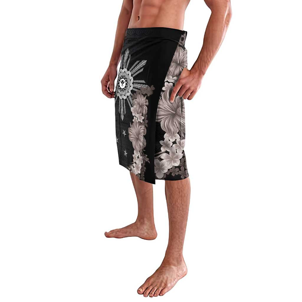 Hawaii and Philippines Together Lavalava Hibiscus Flower and Sun Badge Polynesian Pattern Grayscale LT03 - Polynesian Pride
