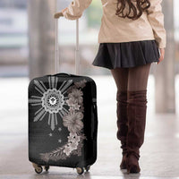 Hawaii and Philippines Together Luggage Cover Hibiscus Flower and Sun Badge Polynesian Pattern Grayscale LT03 - Polynesian Pride