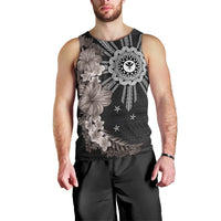 Hawaii and Philippines Together Men Tank Top Hibiscus Flower and Sun Badge Polynesian Pattern Grayscale LT03 - Polynesian Pride