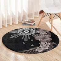 Hawaii and Philippines Together Round Carpet Hibiscus Flower and Sun Badge Polynesian Pattern Grayscale LT03 - Polynesian Pride