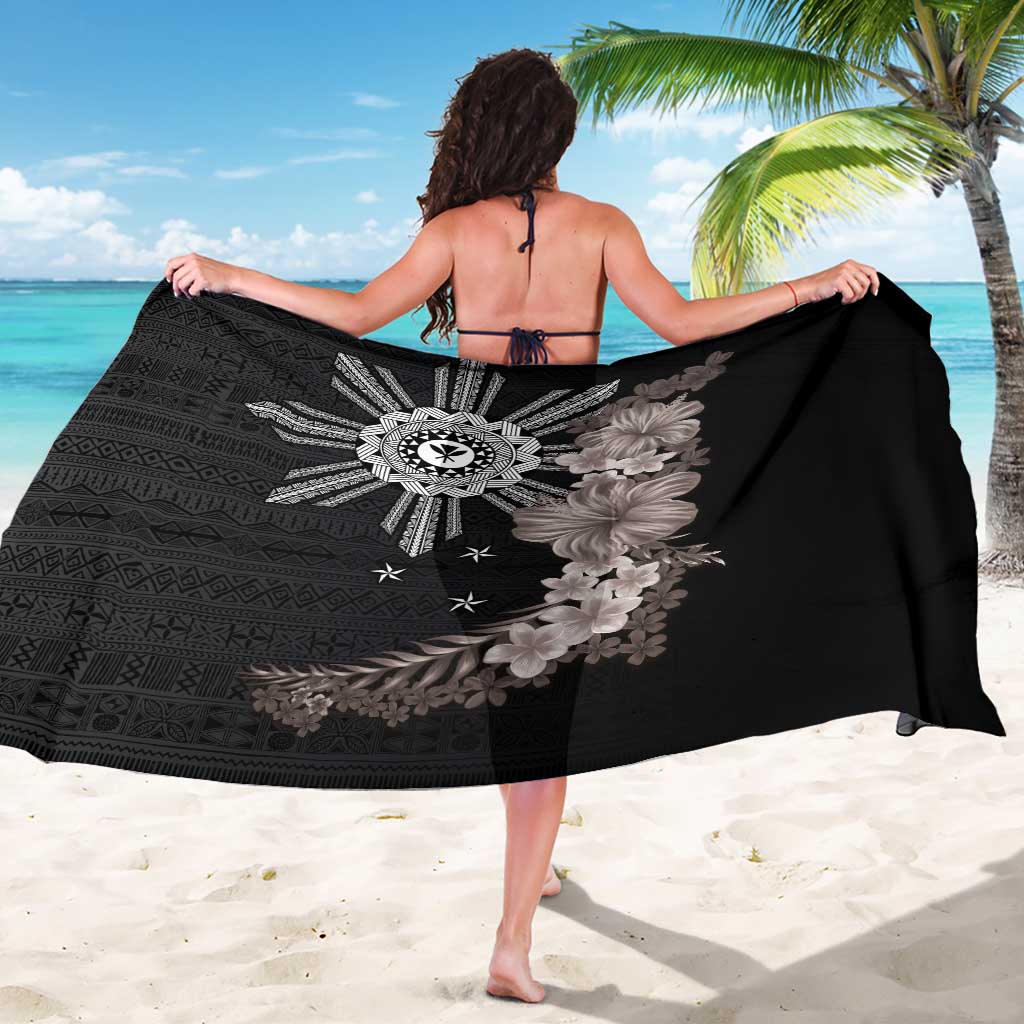 Hawaii and Philippines Together Sarong Hibiscus Flower and Sun Badge Polynesian Pattern Grayscale LT03 - Polynesian Pride