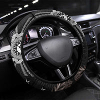 Hawaii and Philippines Together Steering Wheel Cover Hibiscus Flower and Sun Badge Polynesian Pattern Grayscale LT03 Universal Fit Black - Polynesian Pride