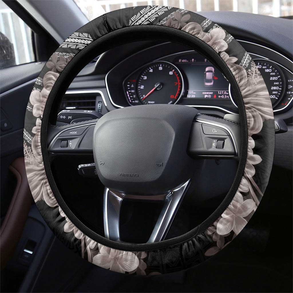 Hawaii and Philippines Together Steering Wheel Cover Hibiscus Flower and Sun Badge Polynesian Pattern Grayscale LT03 - Polynesian Pride
