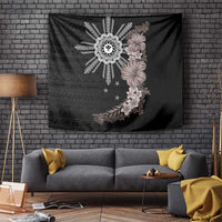 Hawaii and Philippines Together Tapestry Hibiscus Flower and Sun Badge Polynesian Pattern Grayscale LT03 - Polynesian Pride