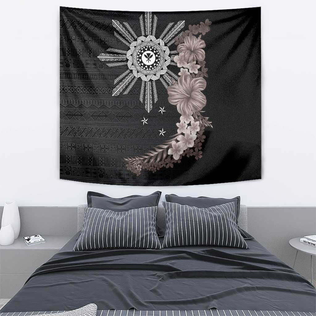 Hawaii and Philippines Together Tapestry Hibiscus Flower and Sun Badge Polynesian Pattern Grayscale LT03 - Polynesian Pride