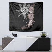 Hawaii and Philippines Together Tapestry Hibiscus Flower and Sun Badge Polynesian Pattern Grayscale LT03 - Polynesian Pride