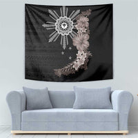 Hawaii and Philippines Together Tapestry Hibiscus Flower and Sun Badge Polynesian Pattern Grayscale LT03 - Polynesian Pride