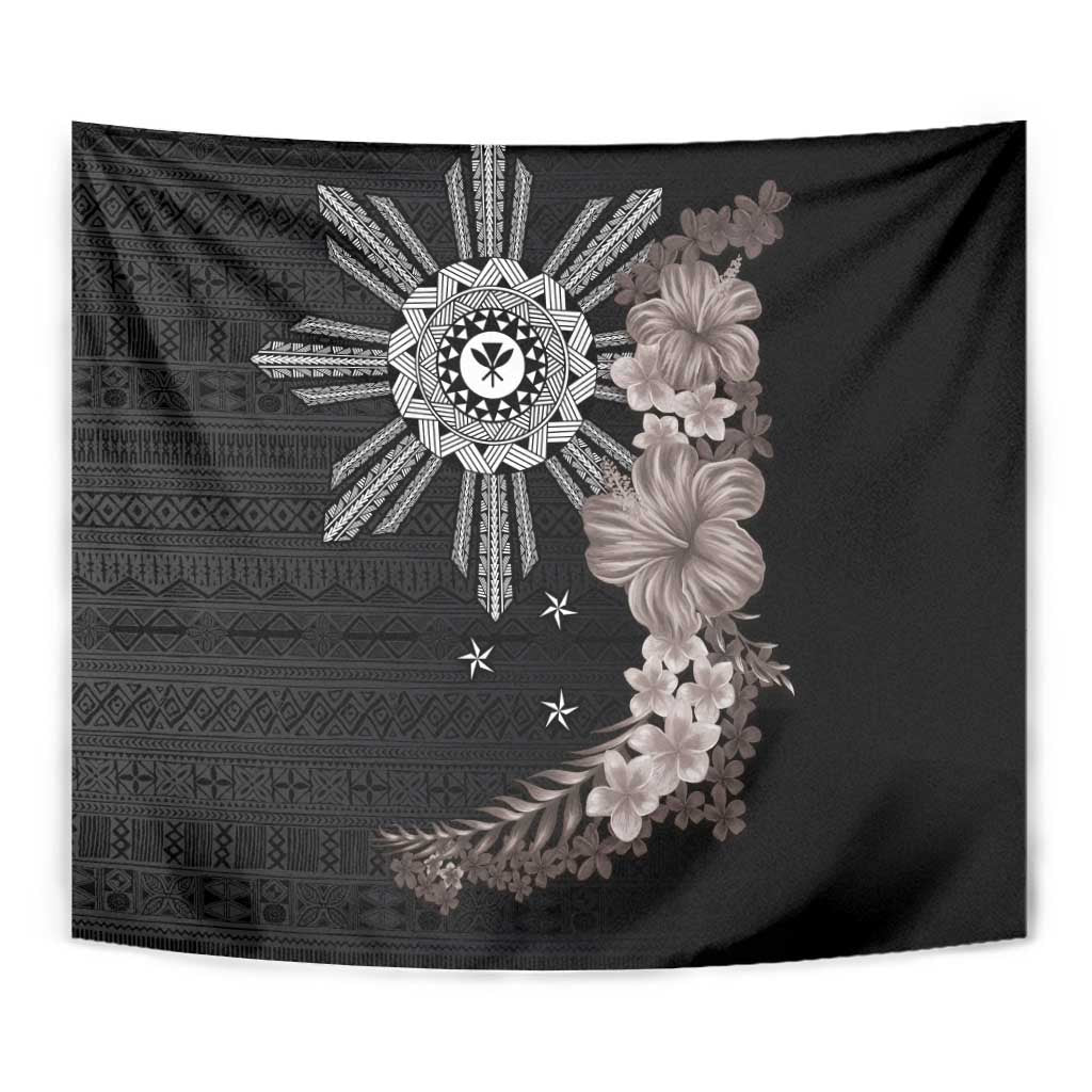 Hawaii and Philippines Together Tapestry Hibiscus Flower and Sun Badge Polynesian Pattern Grayscale LT03 - Polynesian Pride