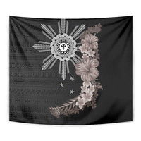 Hawaii and Philippines Together Tapestry Hibiscus Flower and Sun Badge Polynesian Pattern Grayscale LT03 - Polynesian Pride