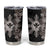 Hawaii and Philippines Together Tumbler Cup Hibiscus Flower and Sun Badge Polynesian Pattern Grayscale