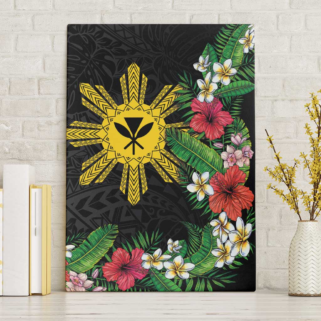 Tropical Hawaii and Philippines Canvas Wall Art Kanaka Maoli and Sun Badge Batok Tattoo Colorful LT03 Without Frame Black - Polynesian Pride