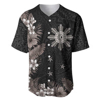 Tropical Hawaii and Philippines Baseball Jersey Kanaka Maoli and Sun Badge Batok Tattoo Grayscale LT03 Black - Polynesian Pride