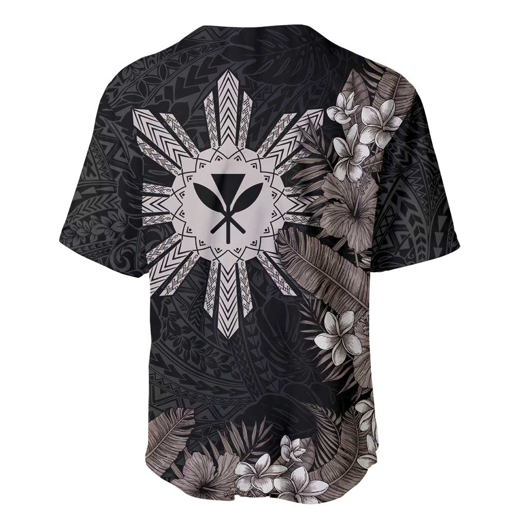 Tropical Hawaii and Philippines Baseball Jersey Kanaka Maoli and Sun Badge Batok Tattoo Grayscale LT03 - Polynesian Pride