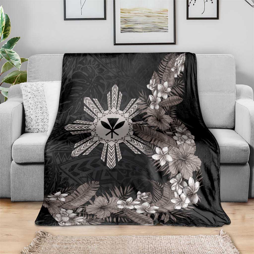 Tropical Hawaii and Philippines Blanket Kanaka Maoli and Sun Badge Batok Tattoo Grayscale LT03 - Polynesian Pride