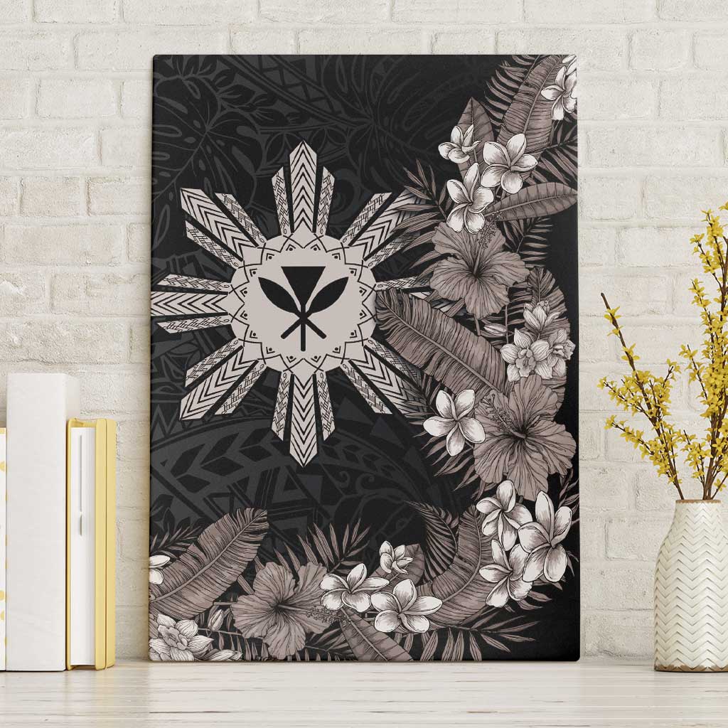 Tropical Hawaii and Philippines Canvas Wall Art Kanaka Maoli and Sun Badge Batok Tattoo Grayscale LT03 Without Frame Black - Polynesian Pride