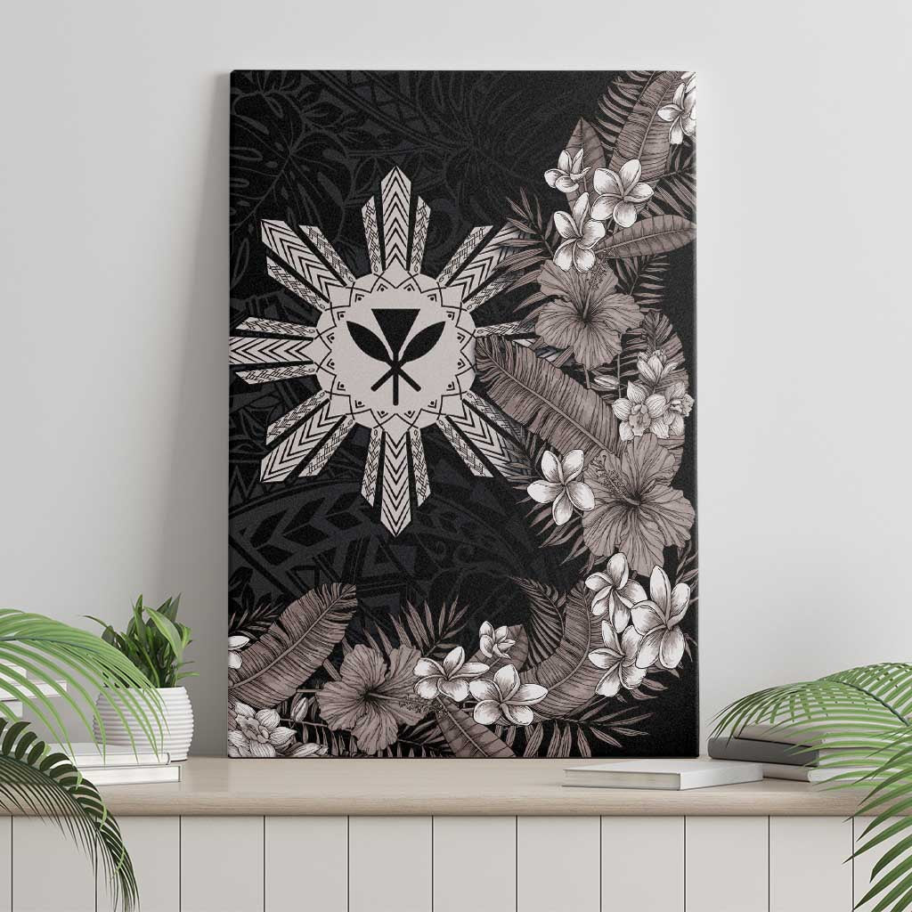 Tropical Hawaii and Philippines Canvas Wall Art Kanaka Maoli and Sun Badge Batok Tattoo Grayscale LT03 - Polynesian Pride