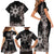 Tropical Hawaii and Philippines Family Matching Short Sleeve Bodycon Dress and Hawaiian Shirt Kanaka Maoli and Sun Badge Batok Tattoo Grayscale