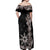 Tropical Hawaii and Philippines Off Shoulder Maxi Dress Kanaka Maoli and Sun Badge Batok Tattoo Grayscale