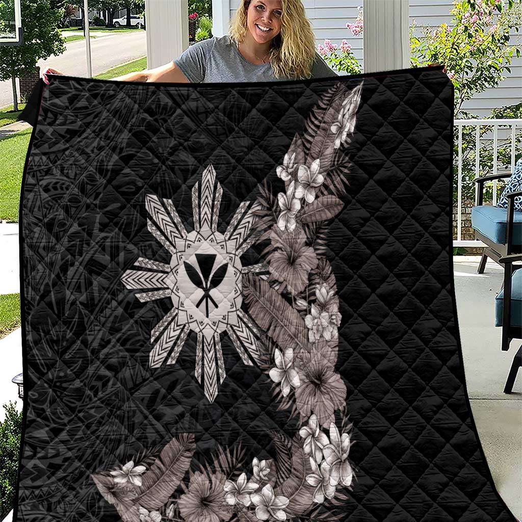 Tropical Hawaii and Philippines Quilt Kanaka Maoli and Sun Badge Batok Tattoo Grayscale LT03 Black - Polynesian Pride