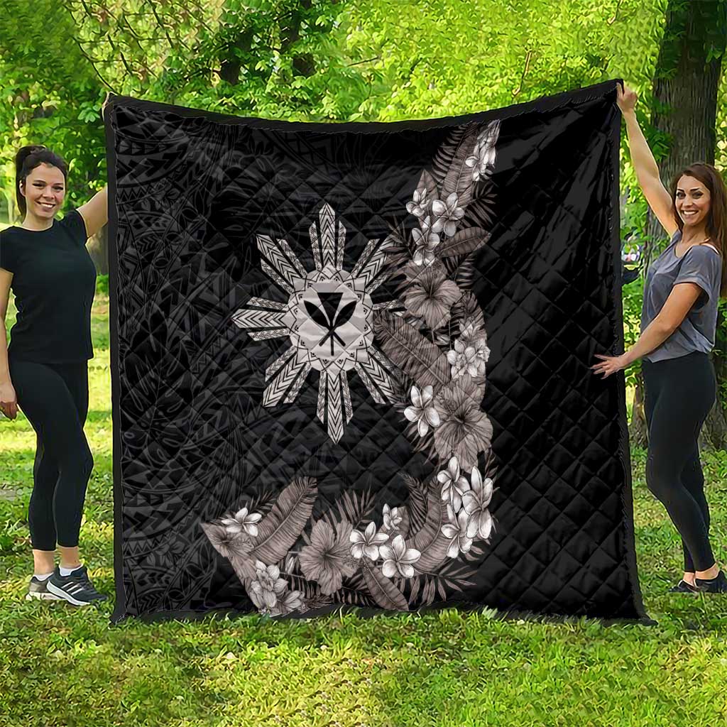 Tropical Hawaii and Philippines Quilt Kanaka Maoli and Sun Badge Batok Tattoo Grayscale LT03 - Polynesian Pride
