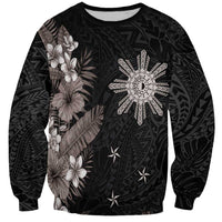 Tropical Hawaii and Philippines Sweatshirt Kanaka Maoli and Sun Badge Batok Tattoo Grayscale LT03 Unisex Black - Polynesian Pride