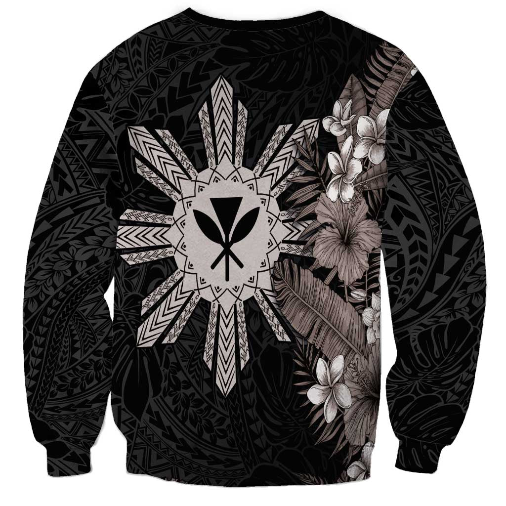 Tropical Hawaii and Philippines Sweatshirt Kanaka Maoli and Sun Badge Batok Tattoo Grayscale LT03 - Polynesian Pride