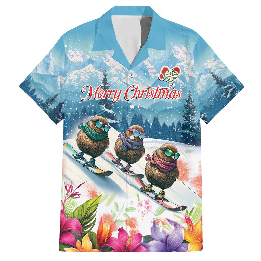 New Zealand Merry Christmas Hawaiian Shirt Kiwi Birds Snow Boarding-Vibrant Tropical Flower LT03 White - Polynesian Pride