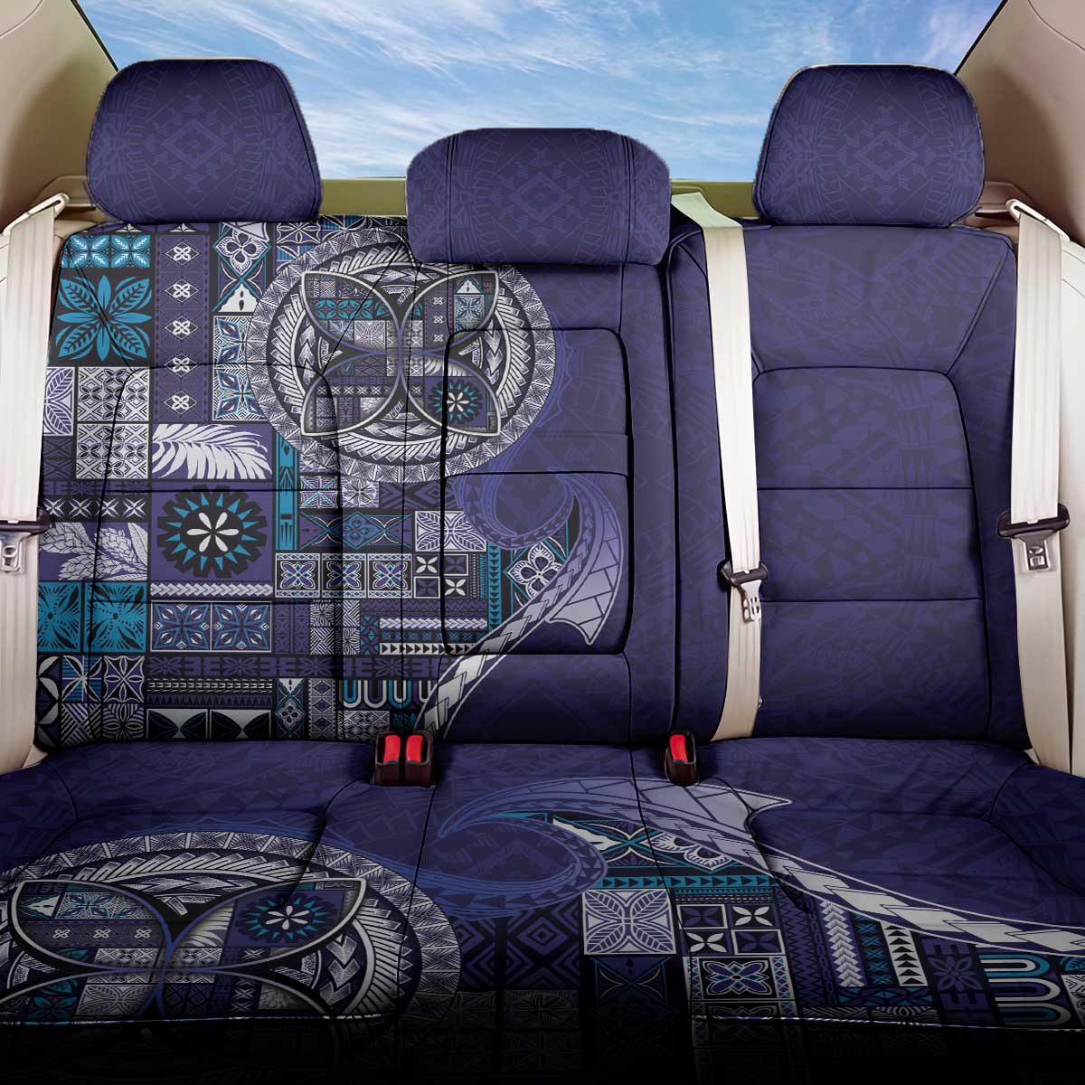 Samoan Siapo Art Tattoo Polynesian Pattern Back Car Seat Cover Navy Color LT03 One Size Navy - Polynesian Pride