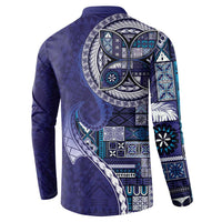 Samoan Siapo Art Tattoo Polynesian Pattern Button Sweatshirt Navy Color LT03 - Polynesian Pride