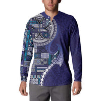 Samoan Siapo Art Tattoo Polynesian Pattern Button Sweatshirt Navy Color LT03 - Polynesian Pride