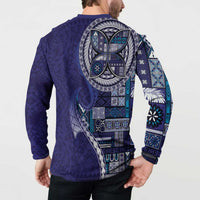 Samoan Siapo Art Tattoo Polynesian Pattern Button Sweatshirt Navy Color LT03 - Polynesian Pride