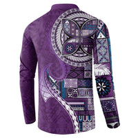 Samoan Siapo Art Tattoo Polynesian Pattern Button Sweatshirt Purple Color LT03 - Polynesian Pride