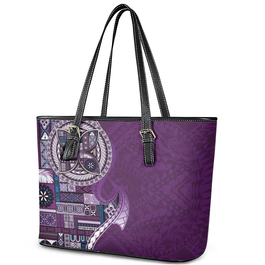 Samoan Siapo Art Tattoo Polynesian Pattern Leather Tote Bag Purple Color LT03 - Polynesian Pride