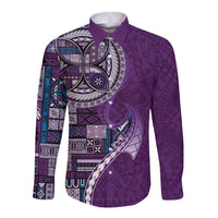 Samoan Siapo Art Tattoo Polynesian Pattern Long Sleeve Button Shirt Purple Color LT03 Unisex Purple - Polynesian Pride