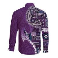 Samoan Siapo Art Tattoo Polynesian Pattern Long Sleeve Button Shirt Purple Color LT03 - Polynesian Pride