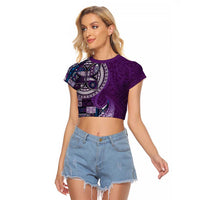 Samoan Siapo Art Tattoo Polynesian Pattern Raglan Cropped T Shirt Purple Color LT03 Female Purple - Polynesian Pride