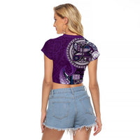 Samoan Siapo Art Tattoo Polynesian Pattern Raglan Cropped T Shirt Purple Color LT03 - Polynesian Pride