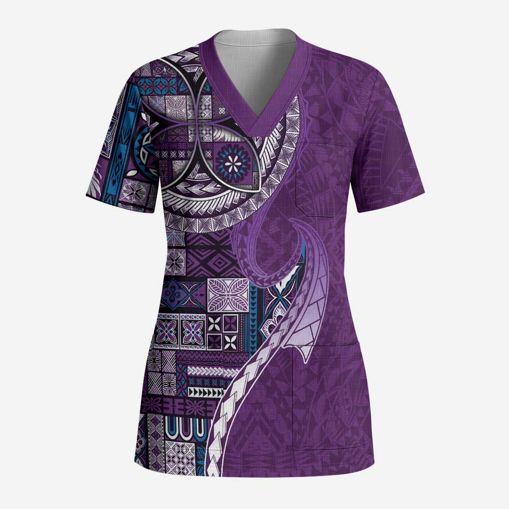 Samoan Siapo Art Tattoo Polynesian Pattern Scrub Top Purple Color LT03 Adult Purple - Polynesian Pride