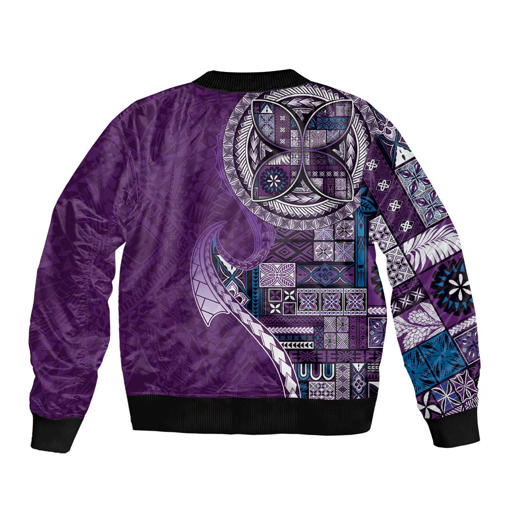 Samoan Siapo Art Tattoo Polynesian Pattern Sleeve Zip Bomber Jacket Purple Color LT03 - Polynesian Pride