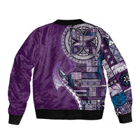 Samoan Siapo Art Tattoo Polynesian Pattern Sleeve Zip Bomber Jacket Purple Color LT03 - Polynesian Pride