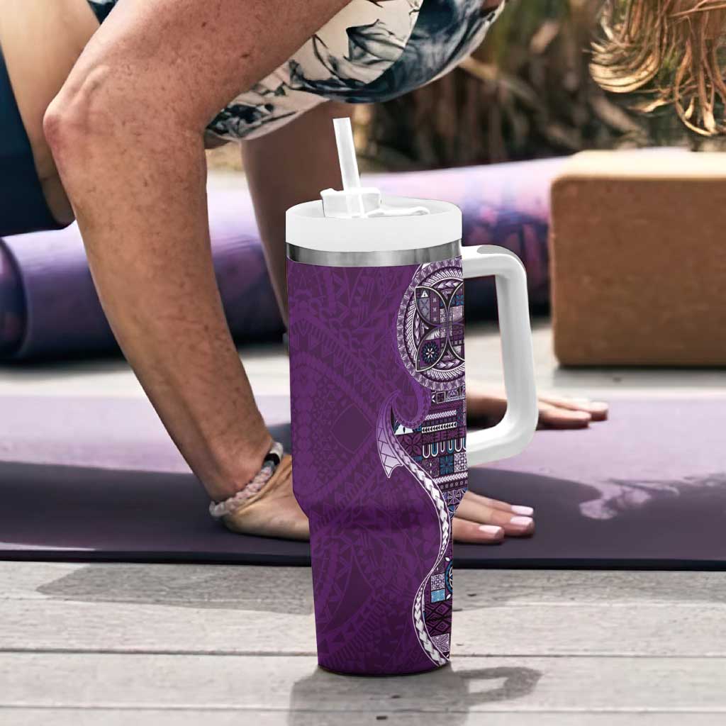 Samoan Siapo Art Tattoo Polynesian Pattern Tumbler With Handle Purple Color LT03 - Polynesian Pride