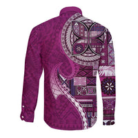 Samoan Siapo Art Tattoo Polynesian Pattern Long Sleeve Button Shirt Pink Color LT03 - Polynesian Pride