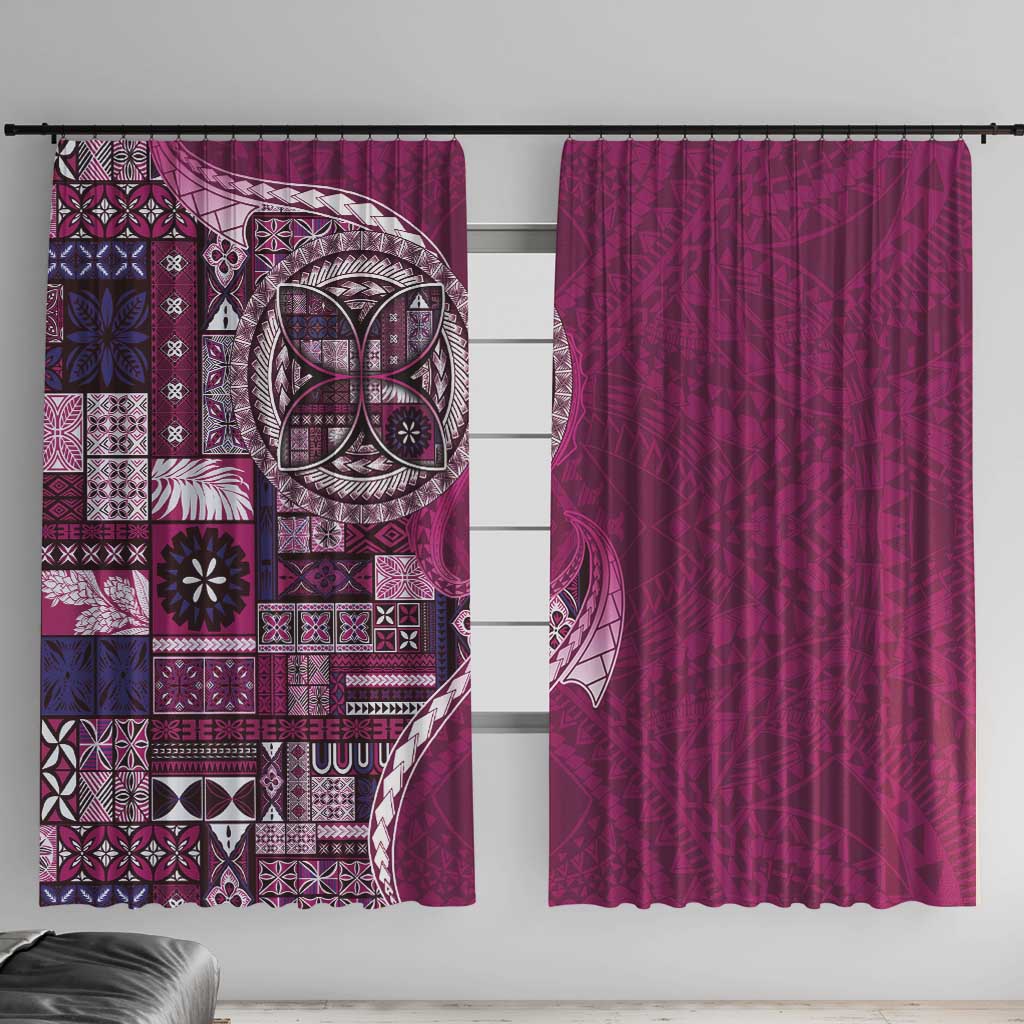 Samoan Siapo Art Tattoo Polynesian Pattern Window Curtain Pink Color LT03 With Hooks Pink - Polynesian Pride