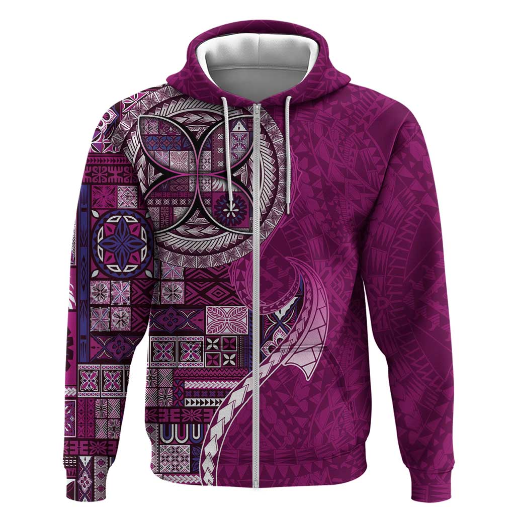 Samoan Siapo Art Tattoo Polynesian Pattern Zip Hoodie Pink Color LT03 Zip Hoodie Pink - Polynesian Pride