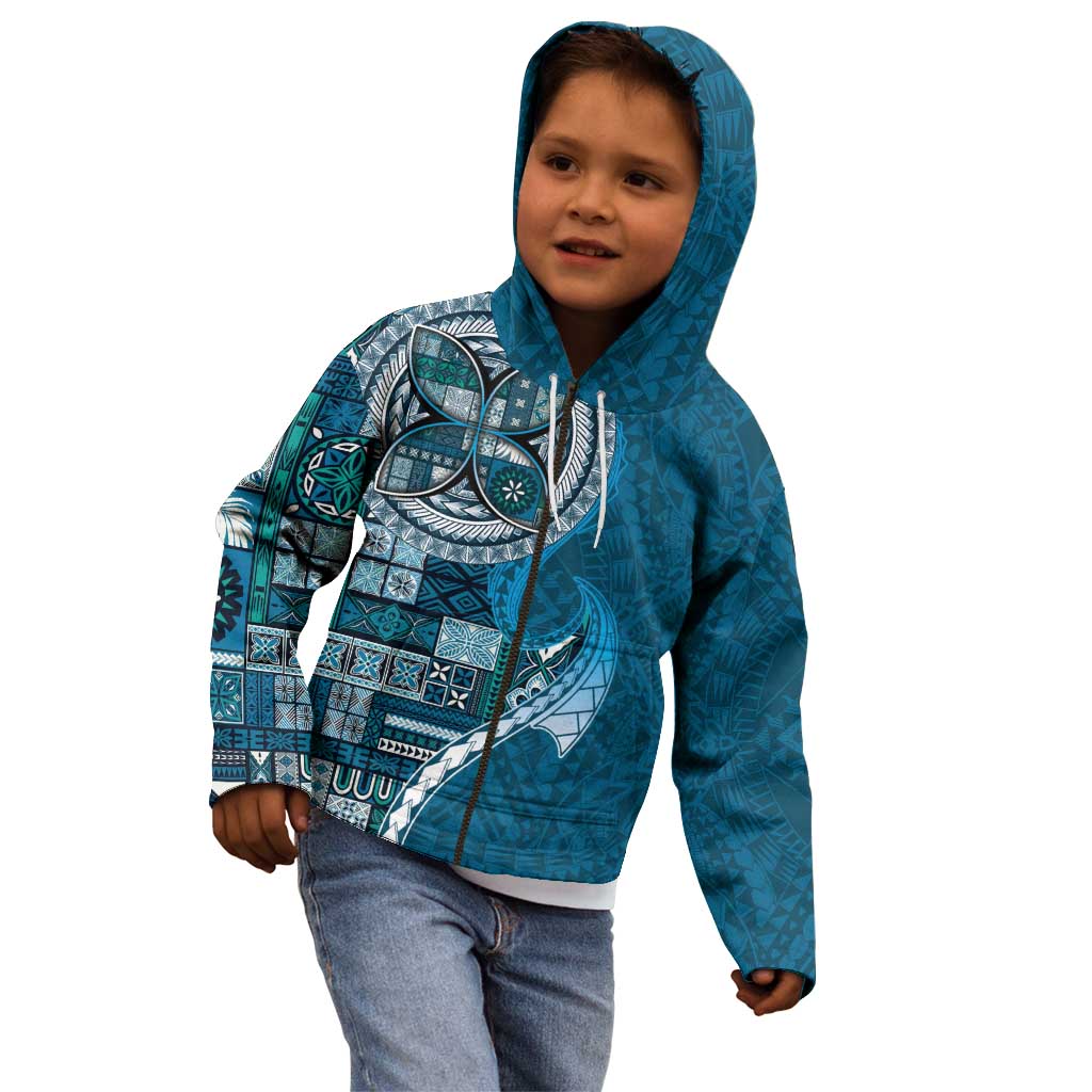Samoan Siapo Art Tattoo Polynesian Pattern Kid Hoodie Teal Color LT03 - Polynesian Pride