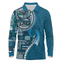Samoan Siapo Art Tattoo Polynesian Pattern Long Sleeve Polo Shirt Teal Color LT03 Teal - Polynesian Pride