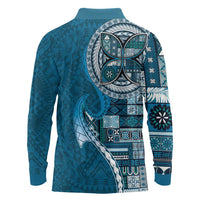 Samoan Siapo Art Tattoo Polynesian Pattern Long Sleeve Polo Shirt Teal Color LT03 - Polynesian Pride