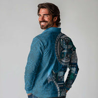 Samoan Siapo Art Tattoo Polynesian Pattern Long Sleeve Polo Shirt Teal Color LT03 - Polynesian Pride